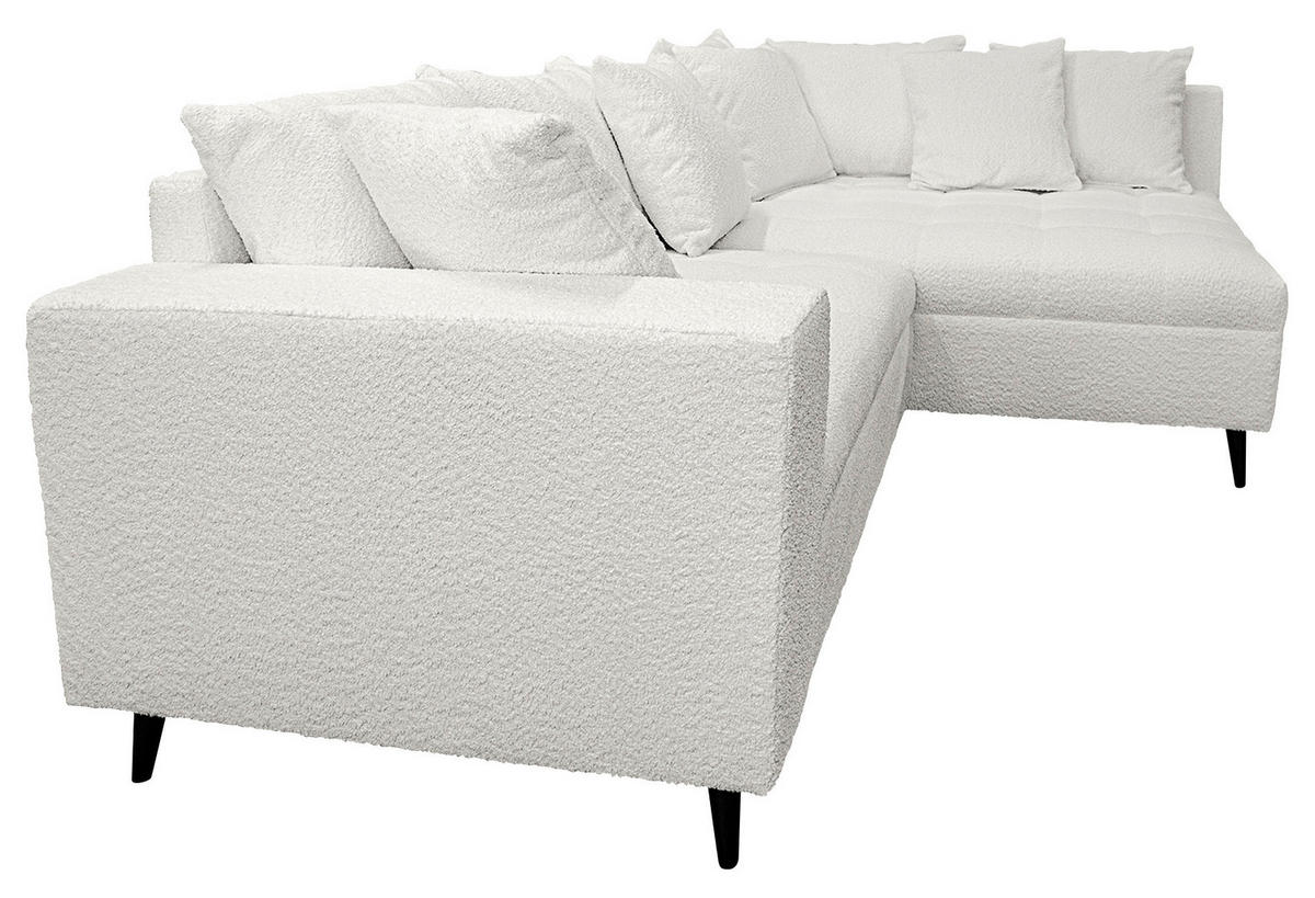 Ecksofa inkl. Hocker in Bouclé Hellgrau  - Hellgrau/Schwarz, Design, Holz/Textil (247/174cm) - MID.YOU