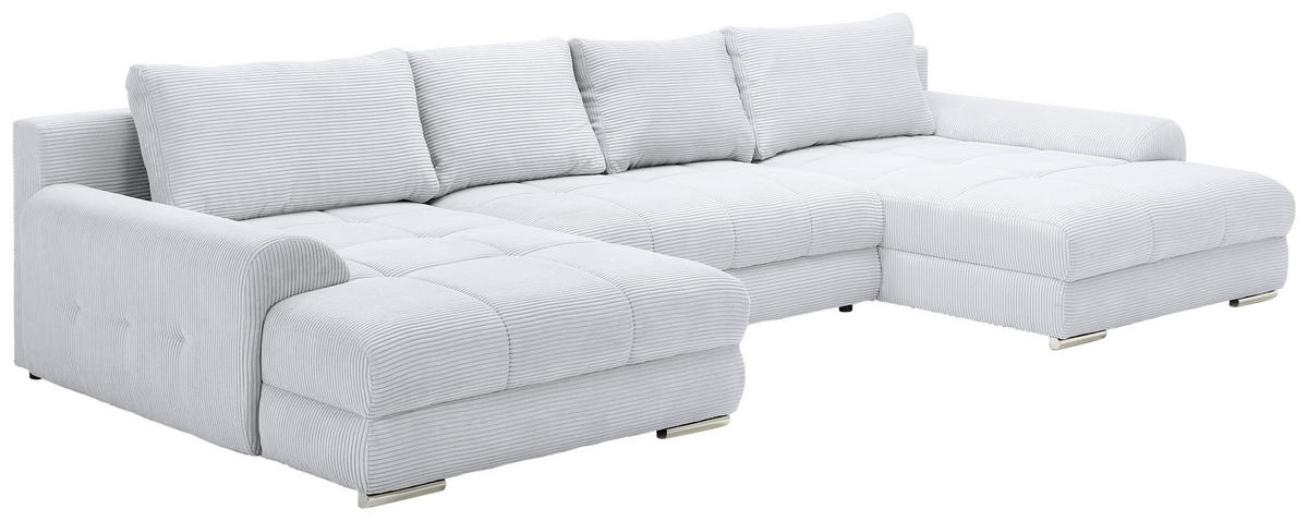 WOHNLANDSCHAFT Grau Cord  - Chromfarben/Grau, KONVENTIONELL, Kunststoff/Textil (180/376/180cm) - Carryhome