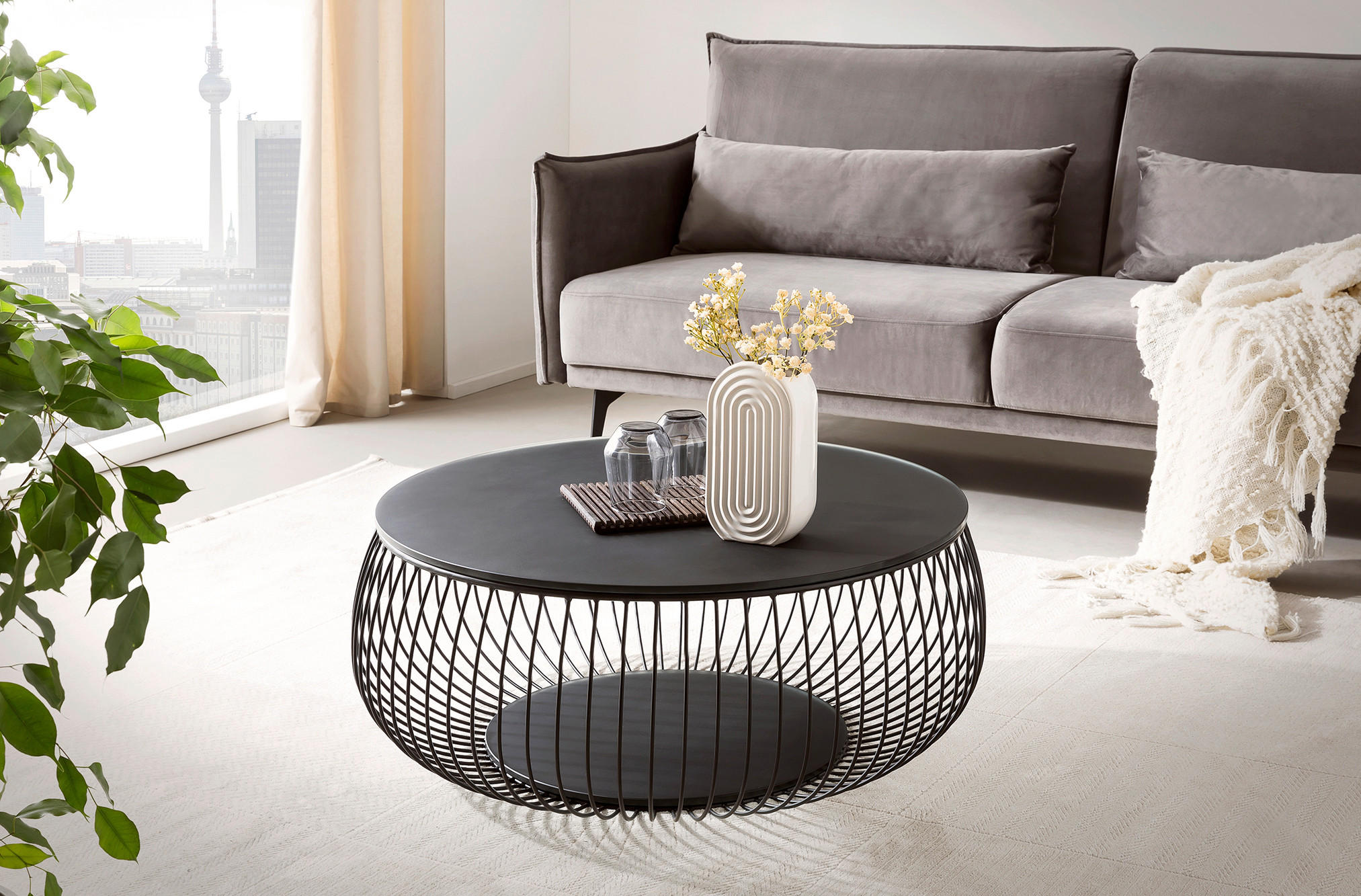 COUCHTISCH Klarglas 86/86/35 cm rund Schwarz  - Schwarz, Design, Glas/Metall (86/86/35cm) - Livetastic