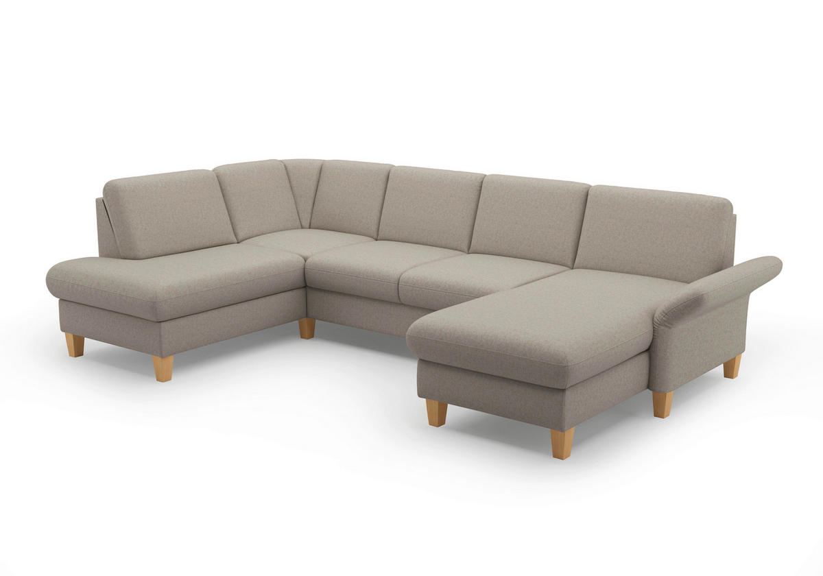 WOHNLANDSCHAFT Taupe Flachgewebe  - Taupe/Eichefarben, KONVENTIONELL, Holz/Textil (195/314/164cm) - Sit & More