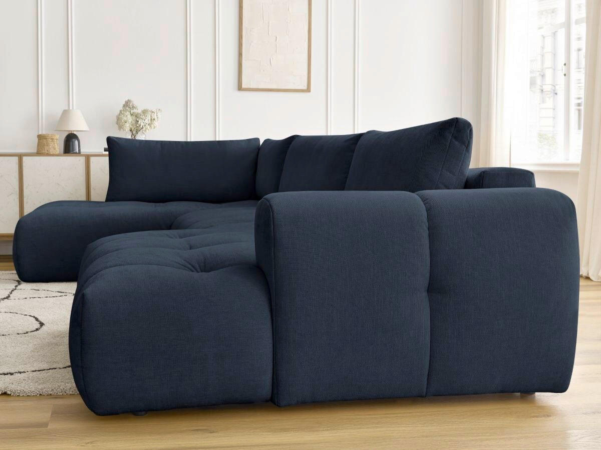 WOHNLANDSCHAFT  FUJI  Dunkelblau Leinenoptik  - Schwarz/Dunkelblau, MODERN, Kunststoff/Textil (204/377/160cm)