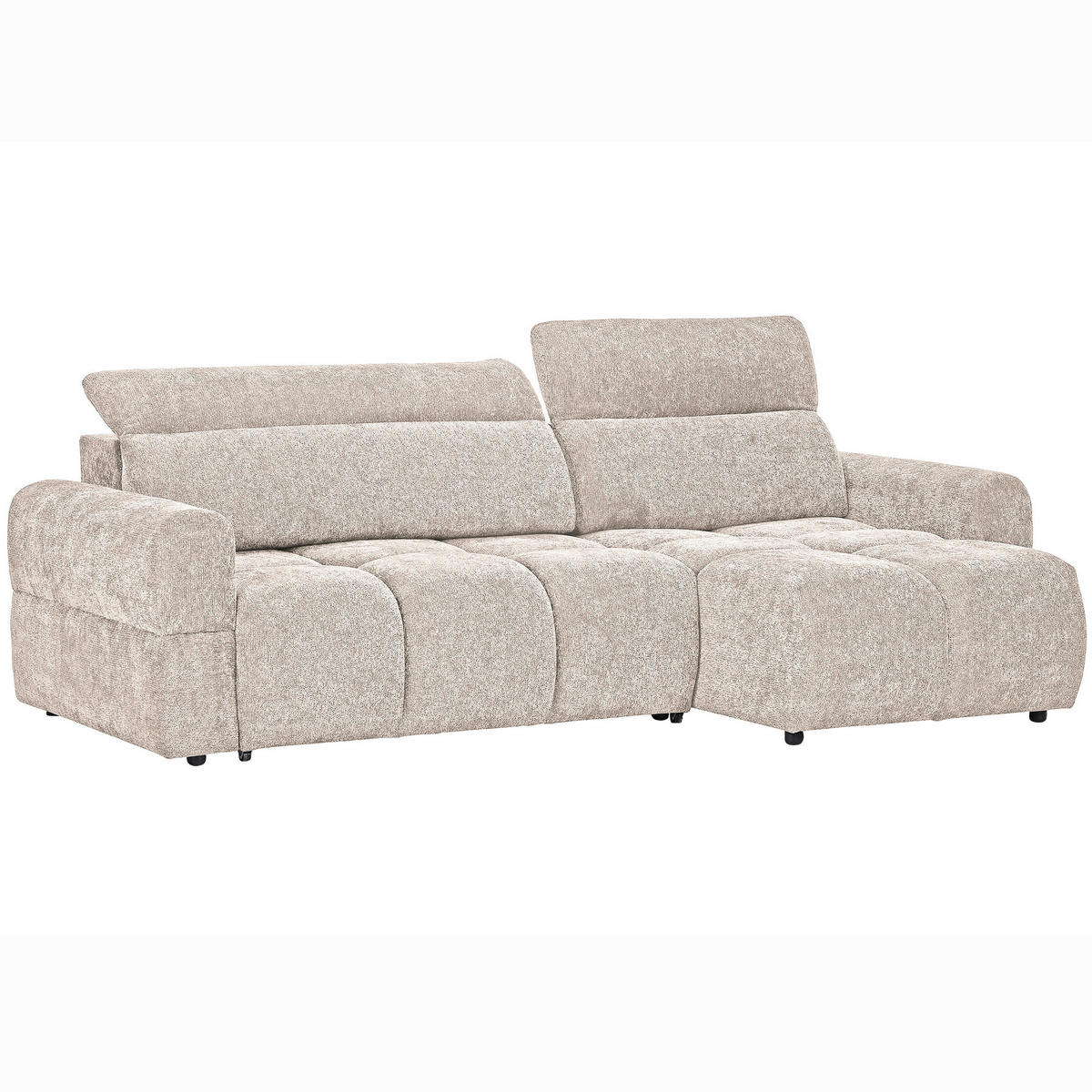 ECKSOFA Beige Chenille Bettkasten, Rücken echt, Kopfteilverstellung, Sitztiefenverstellung  - Beige/Schwarz, MODERN, Kunststoff/Textil (268/165cm) - Carryhome