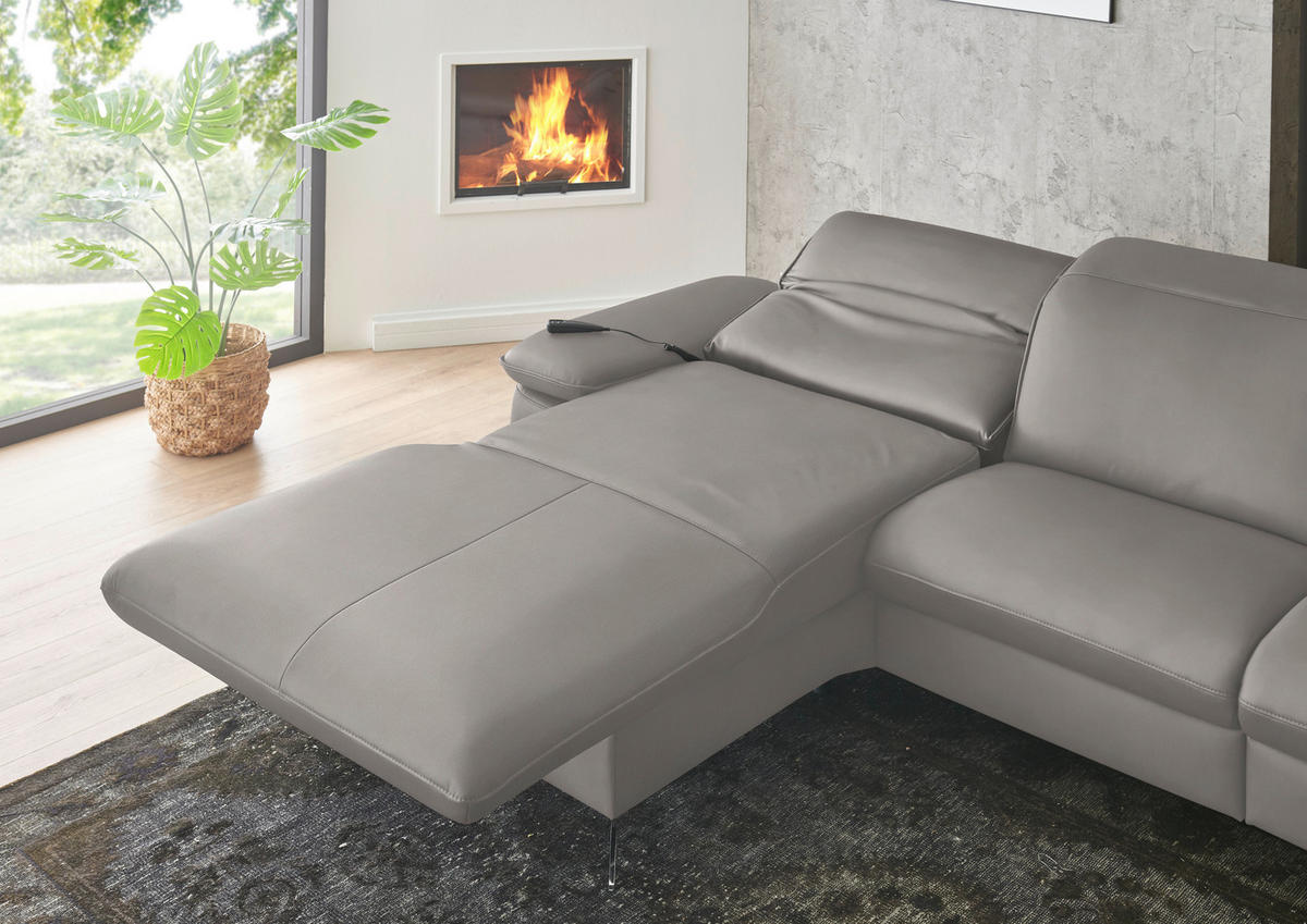 ECKSOFA  Echtleder Hellgrau  - Hellgrau/Schwarz, Design, Leder/Metall (169/307cm) - Beldomo Premium