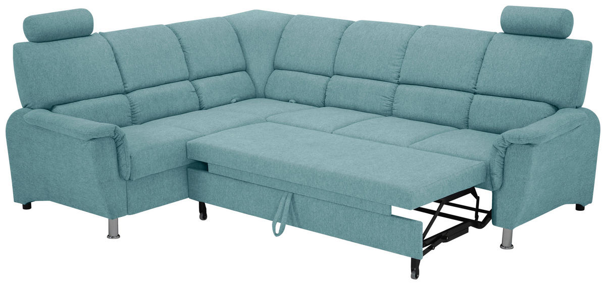 ECKSOFA in Webstoff Blau  - Blau/Silberfarben, Design, Holz/Kunststoff (219/270cm) - Livetastic
