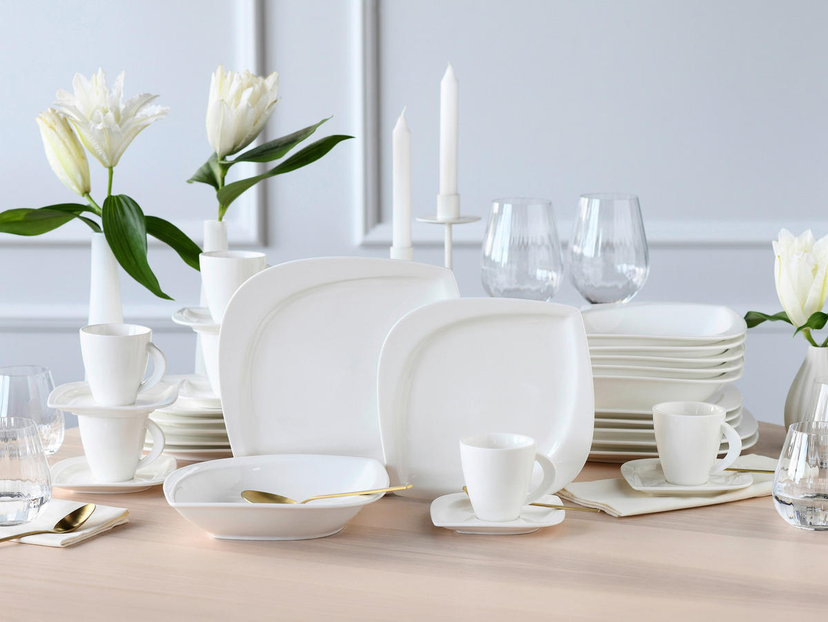 KOMBINOVANÁ SOUPRAVA, 30dílné, porcelán - bílá, keramika - Creatable