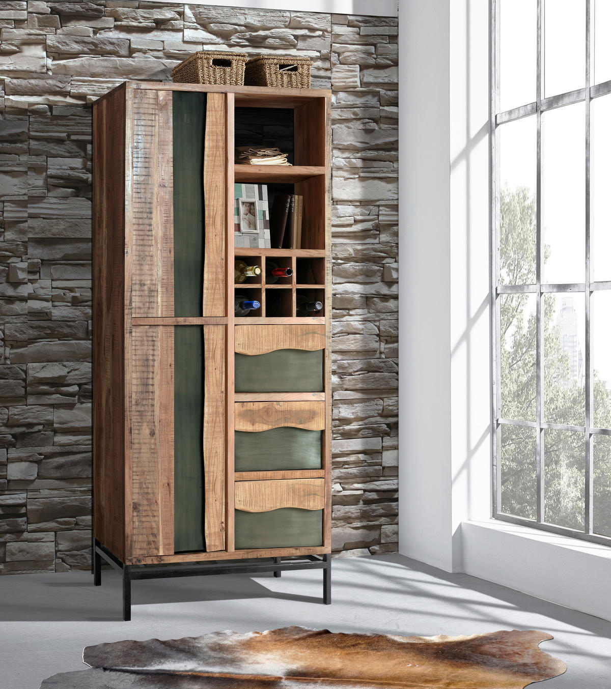 REGAL 88/195/40 cm siva, barve akacije  - siva/naravne barve, Konvencionalno, kovina/les (88/195/40cm) - Livetastic