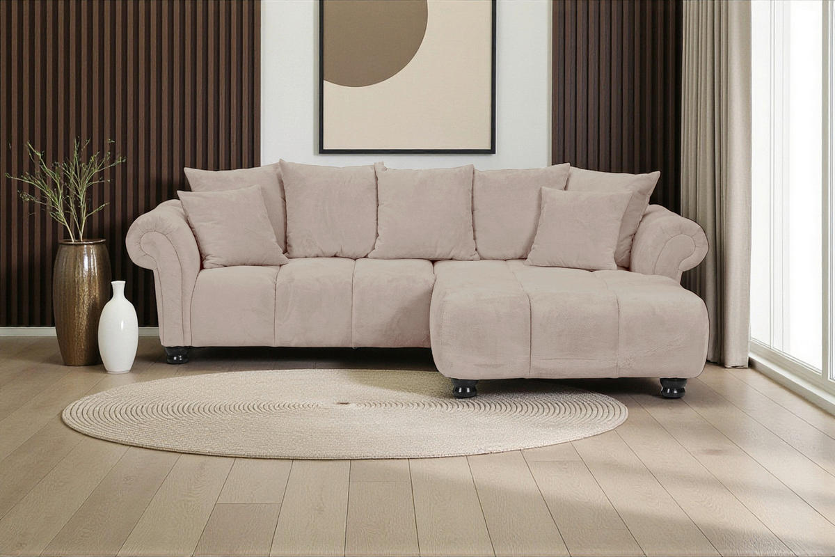 ECKSOFA Beige Plüsch  - Dunkelbraun/Beige, KONVENTIONELL, Holz/Textil (288/190cm) - Carryhome