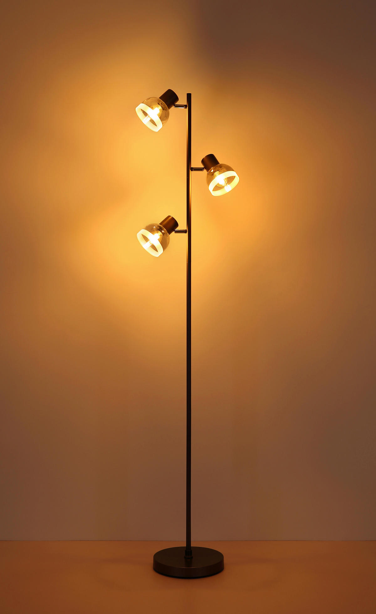 STEHLEUCHTE Kairo 25/23/154 cm  - Chromfarben/Schwarz, Design, Glas/Kunststoff (25/23/154cm) - Globo