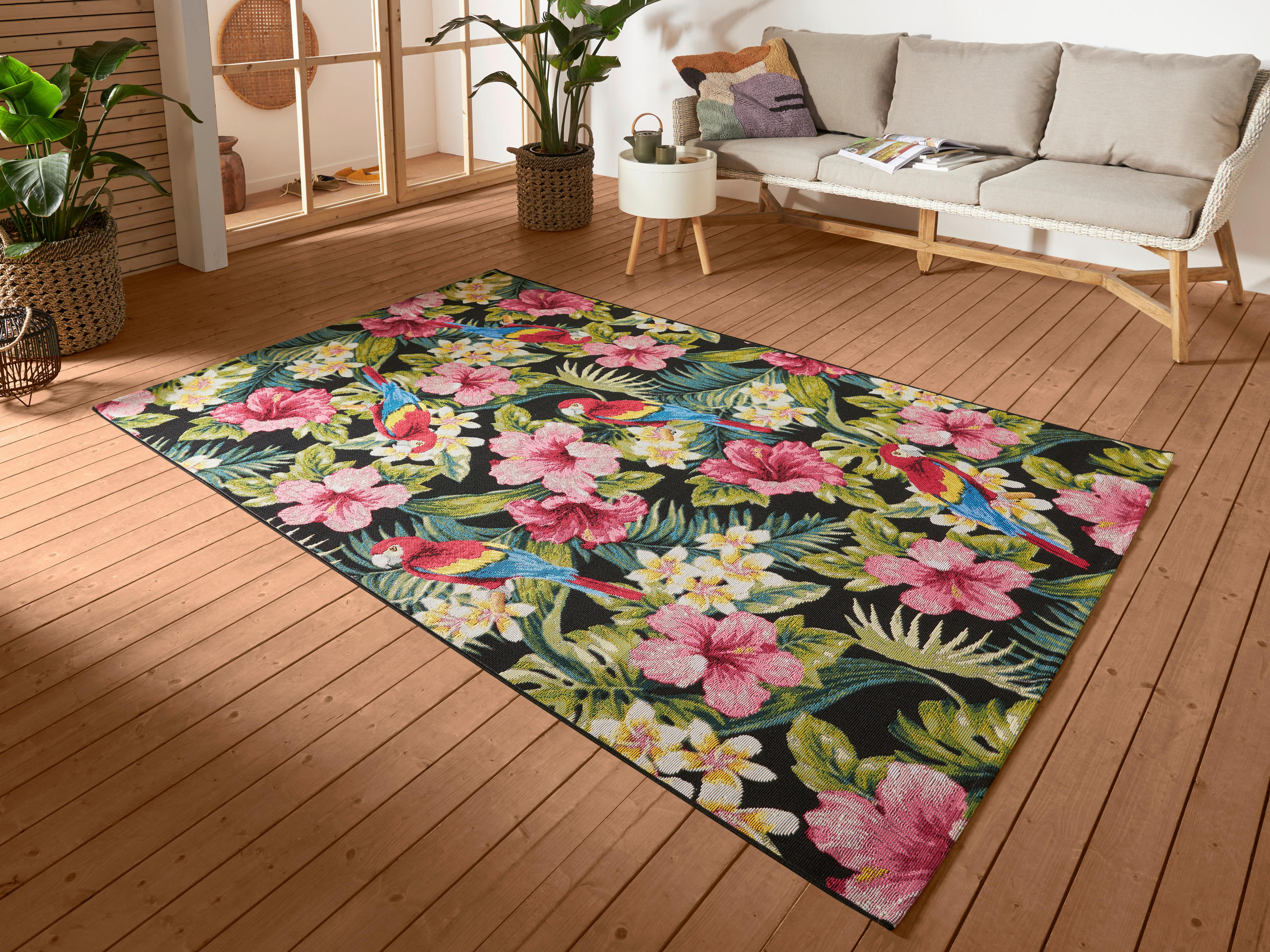Thumbnail - Xxxl Outdoorteppich Flair, Mehrfarbig, Schwarz, Kunststoff, Floral, rechteckig, 200x285 cm, Oeko-Tex® Standard 100, für ...