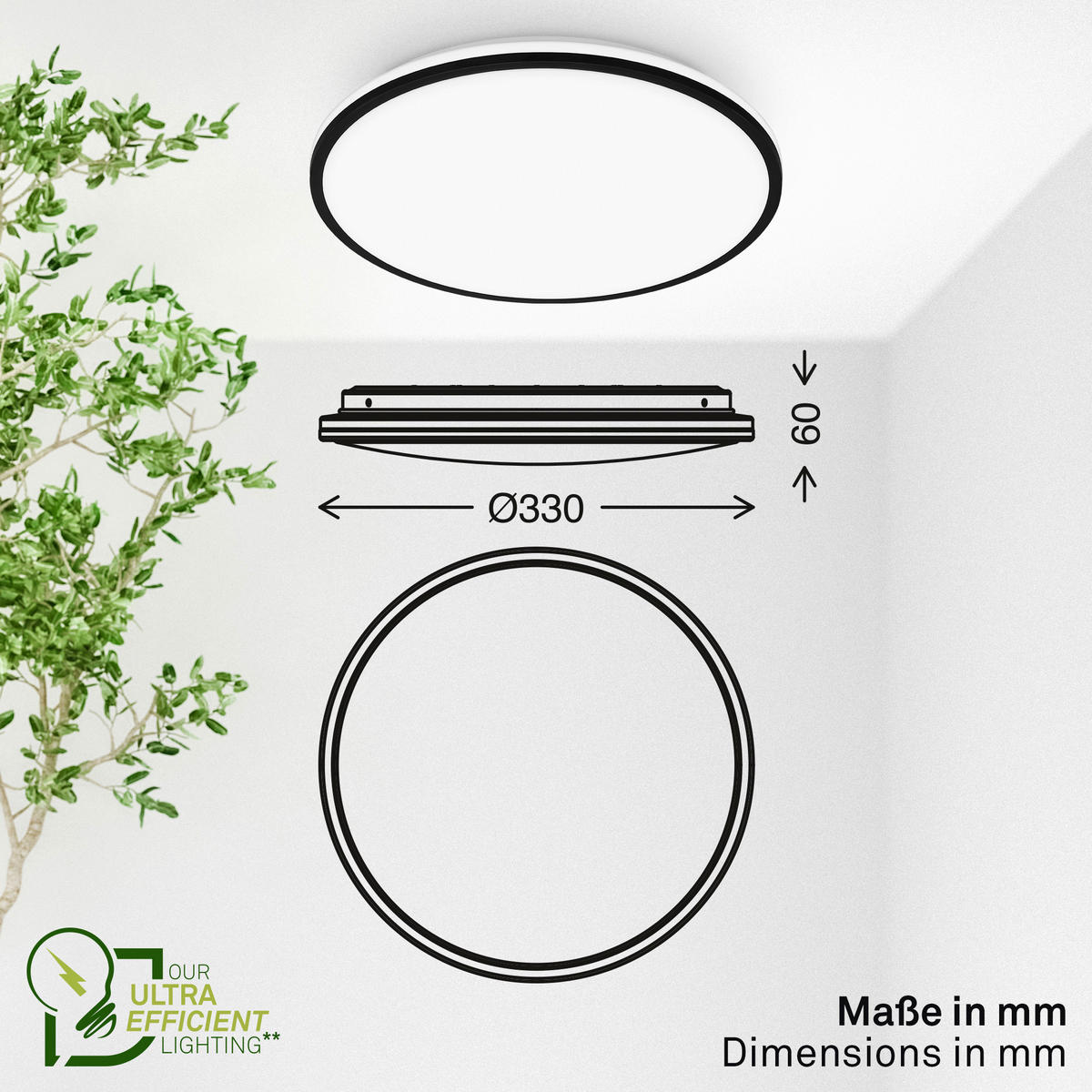 LED-DECKENLEUCHTE Pulap A 33/6 cm   - Schwarz, Basics, Kunststoff (33/6cm) - Briloner