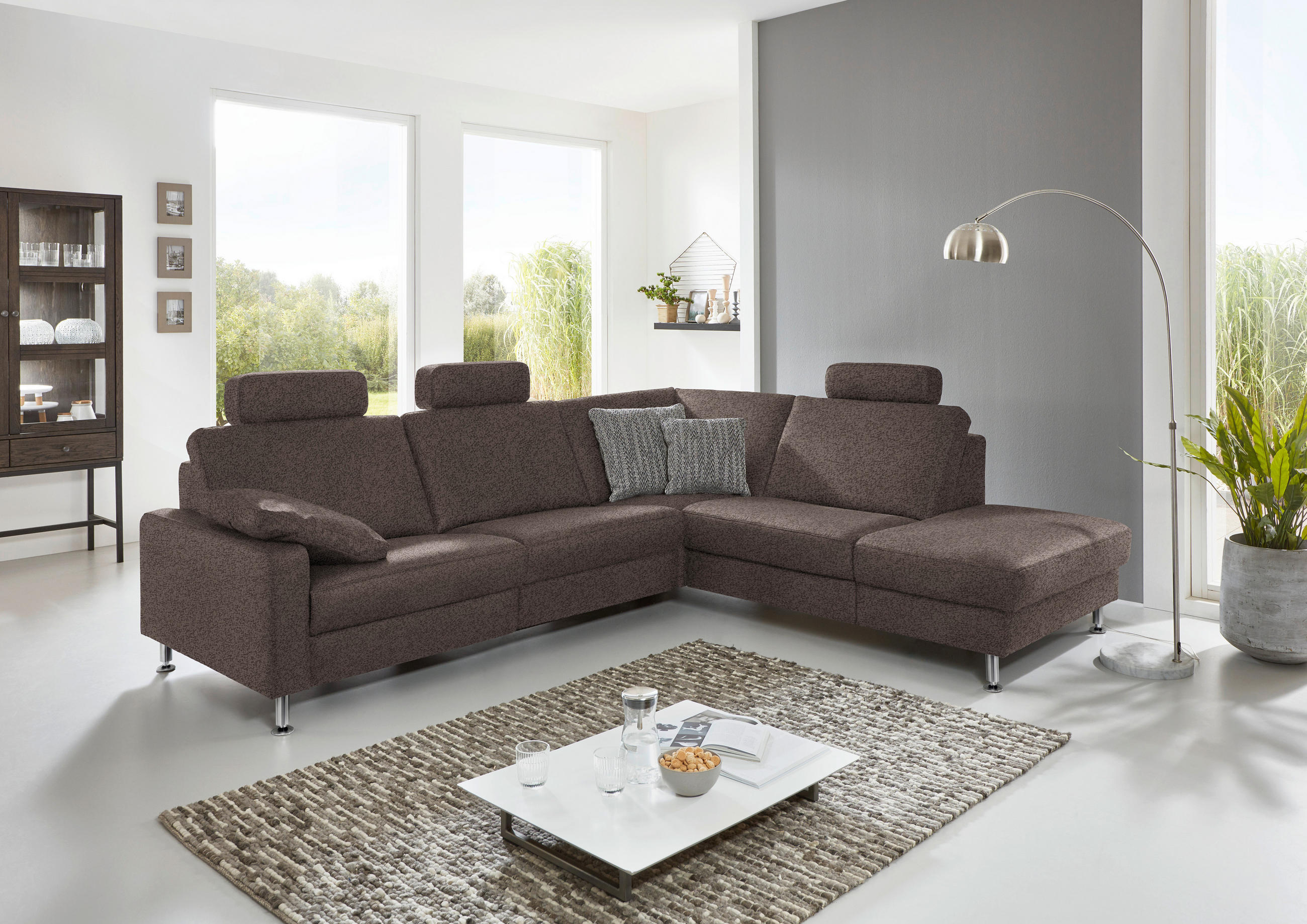 ECKSOFA in Mikrofaser Braun  - Alufarben/Braun, Design, Textil/Metall (275/242cm) - Dieter Knoll