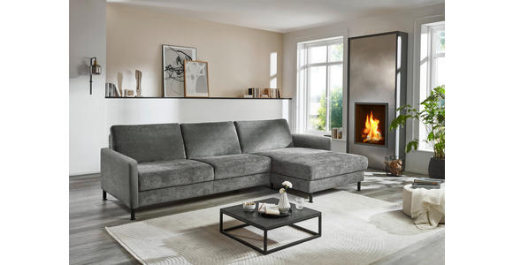 ECKSOFA in Chenille, Flachgewebe Dunkelgrau 316/175 cm - Dunkelgrau/Schwarz, Design, Textil/Metall (316/175cm) - Dieter Knoll