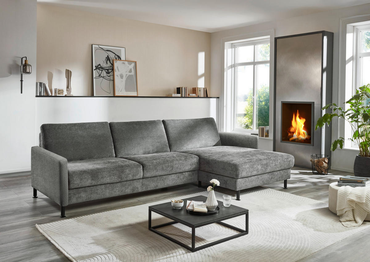 ECKSOFA in Chenille, Flachgewebe Dunkelgrau  - Dunkelgrau/Schwarz, Design, Textil/Metall (316/175cm) - Dieter Knoll