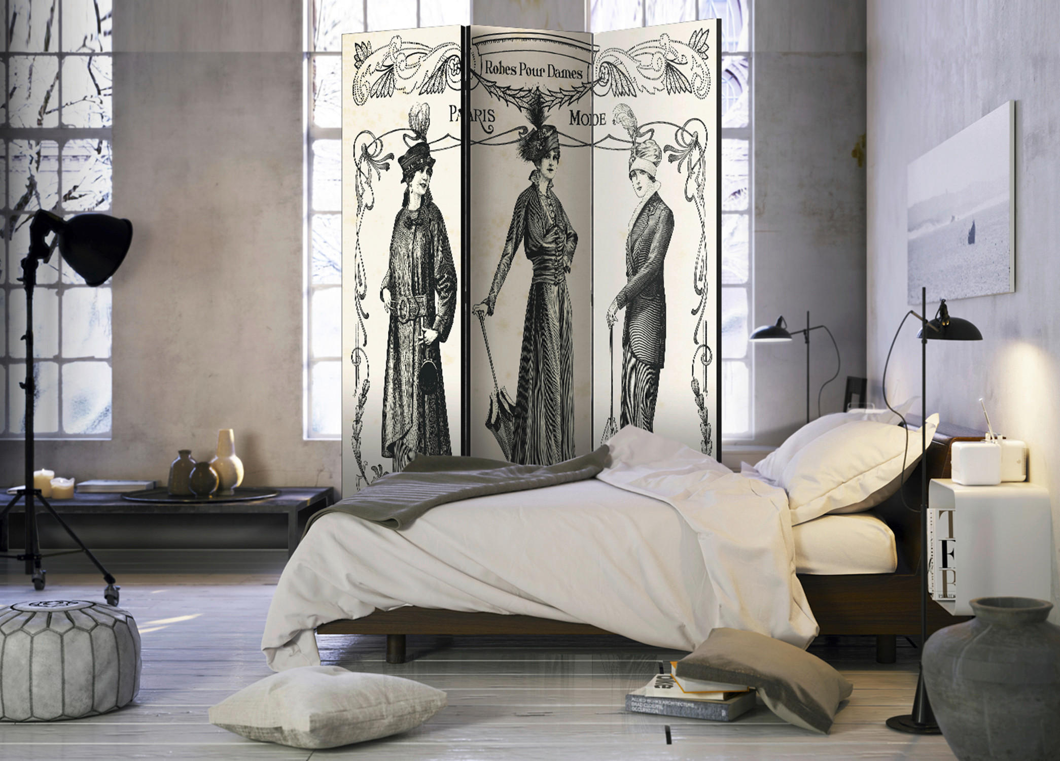 SKÄRMVÄGG  i trä, textil  ljusgrå, mörkgrå  - mörkgrå/ljusgrå, Basics, trä/textil (135/172/3cm) - artgeist