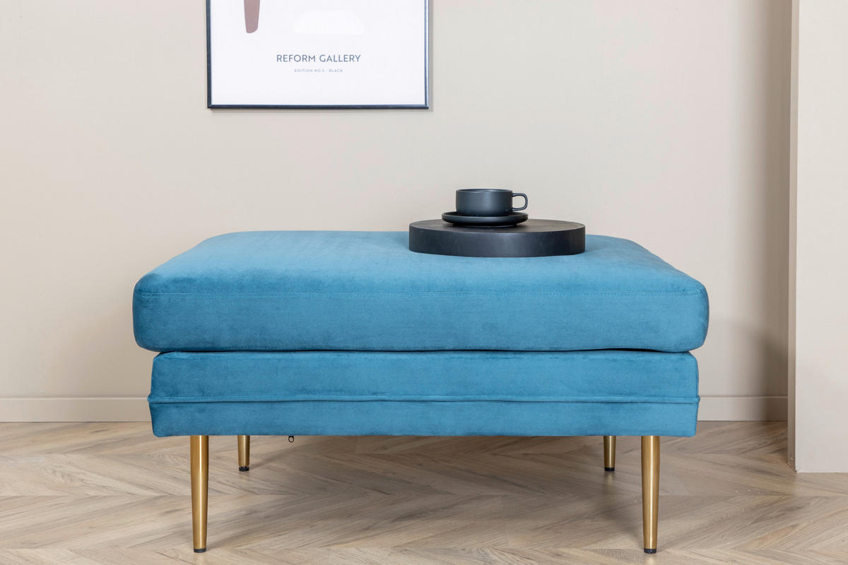 HOCKER Samt Goldfarben, Hellblau  - Blau/Goldfarben, Design, Kunststoff/Textil (90/49/70cm) - Livetastic