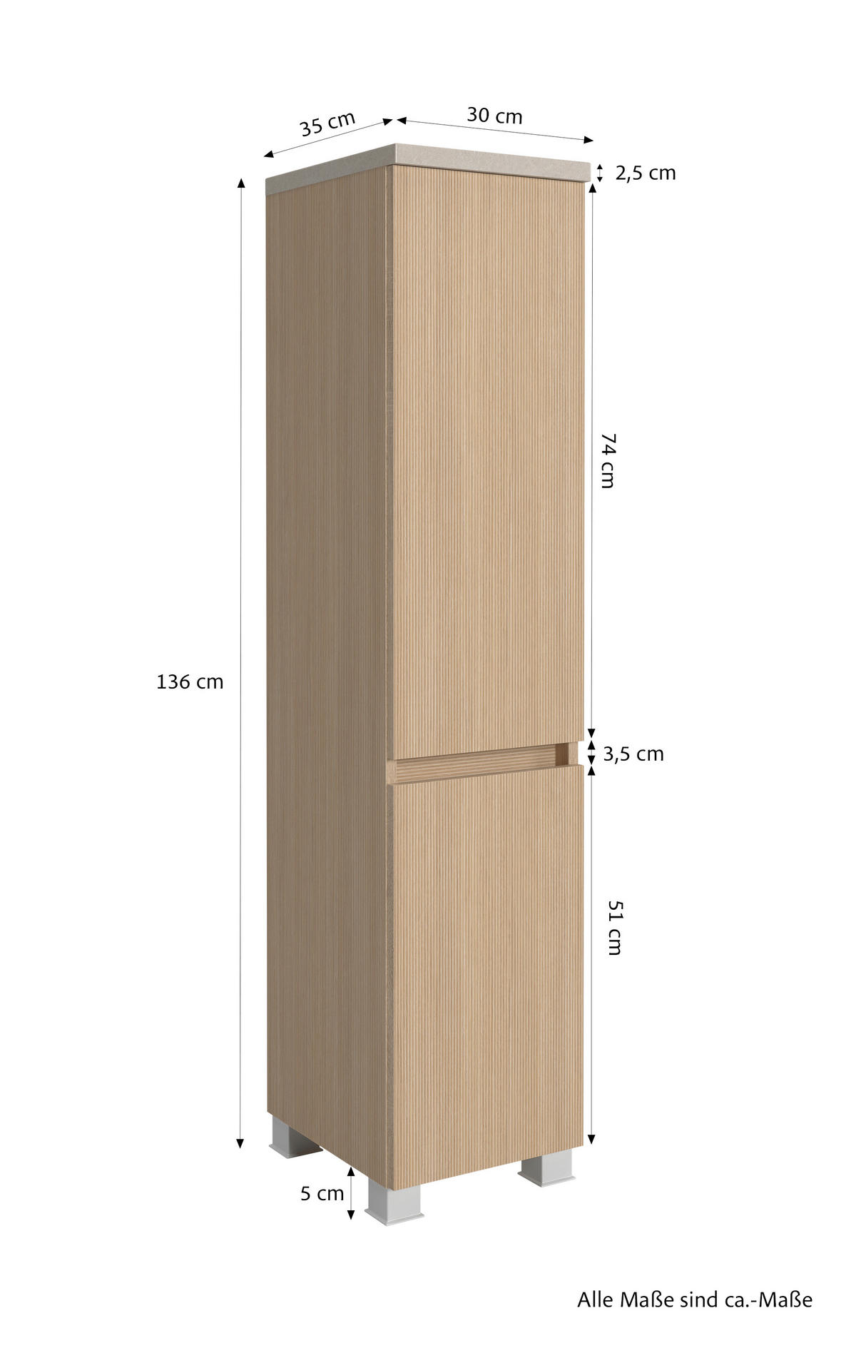 MIDISCHRANK 30/131/35 cm  - Sandfarben/Eichefarben, KONVENTIONELL, Holzwerkstoff/Kunststoff (30/131/35cm) - Xora