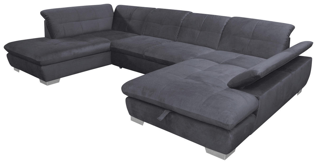 SEDEŽNA GARNITURA, velur temno siva  - barve kroma/temno siva, Design, tekstil (343cm) - Xora