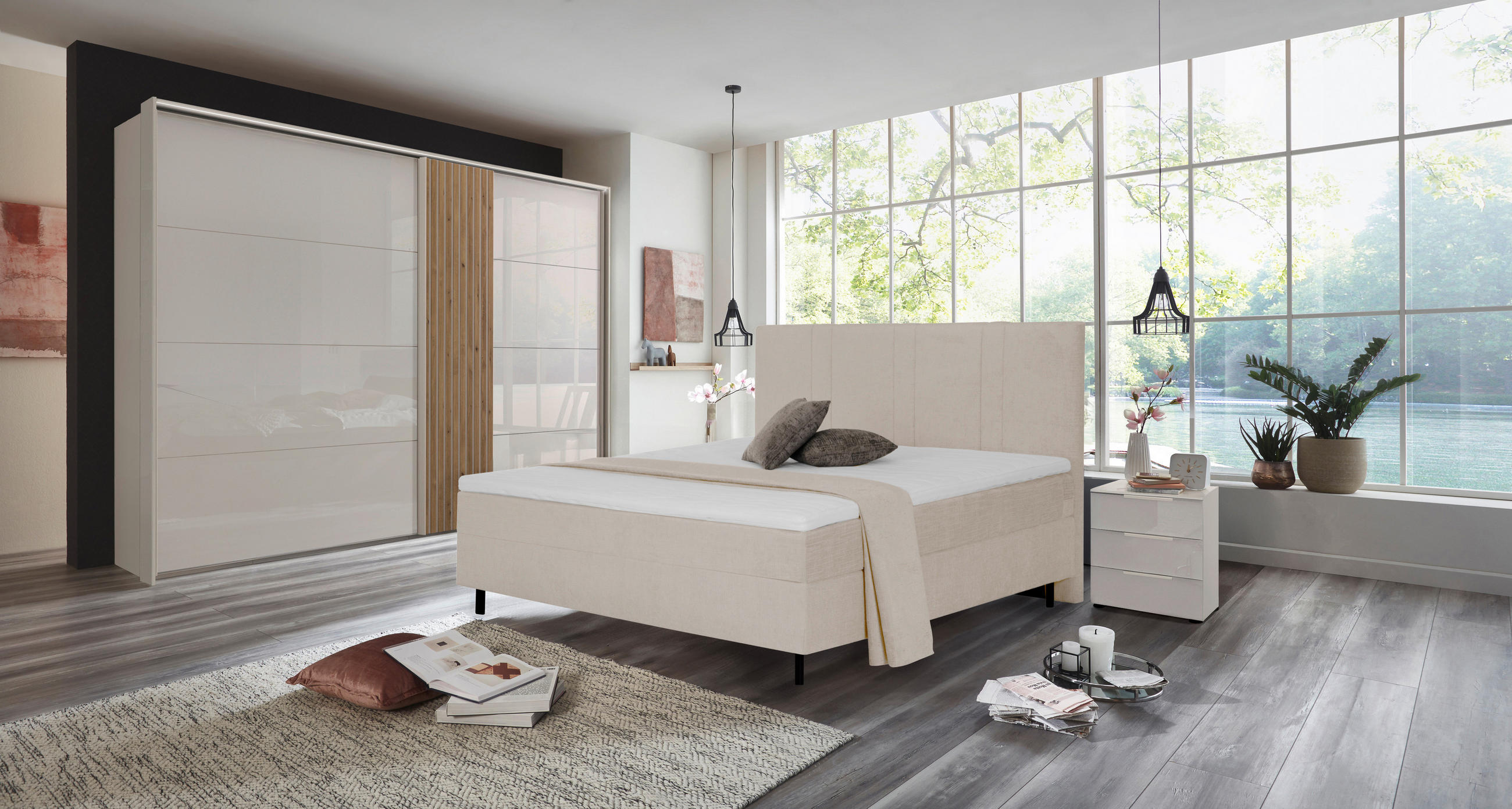 Thumbnail - Welnova Boxspringbett, Perlmutt, Textil, Tanne, H3, 7-Zonen, Höhe ca. 19 cm, 180x200 cm, Topper durchgehend, Partnermatr...