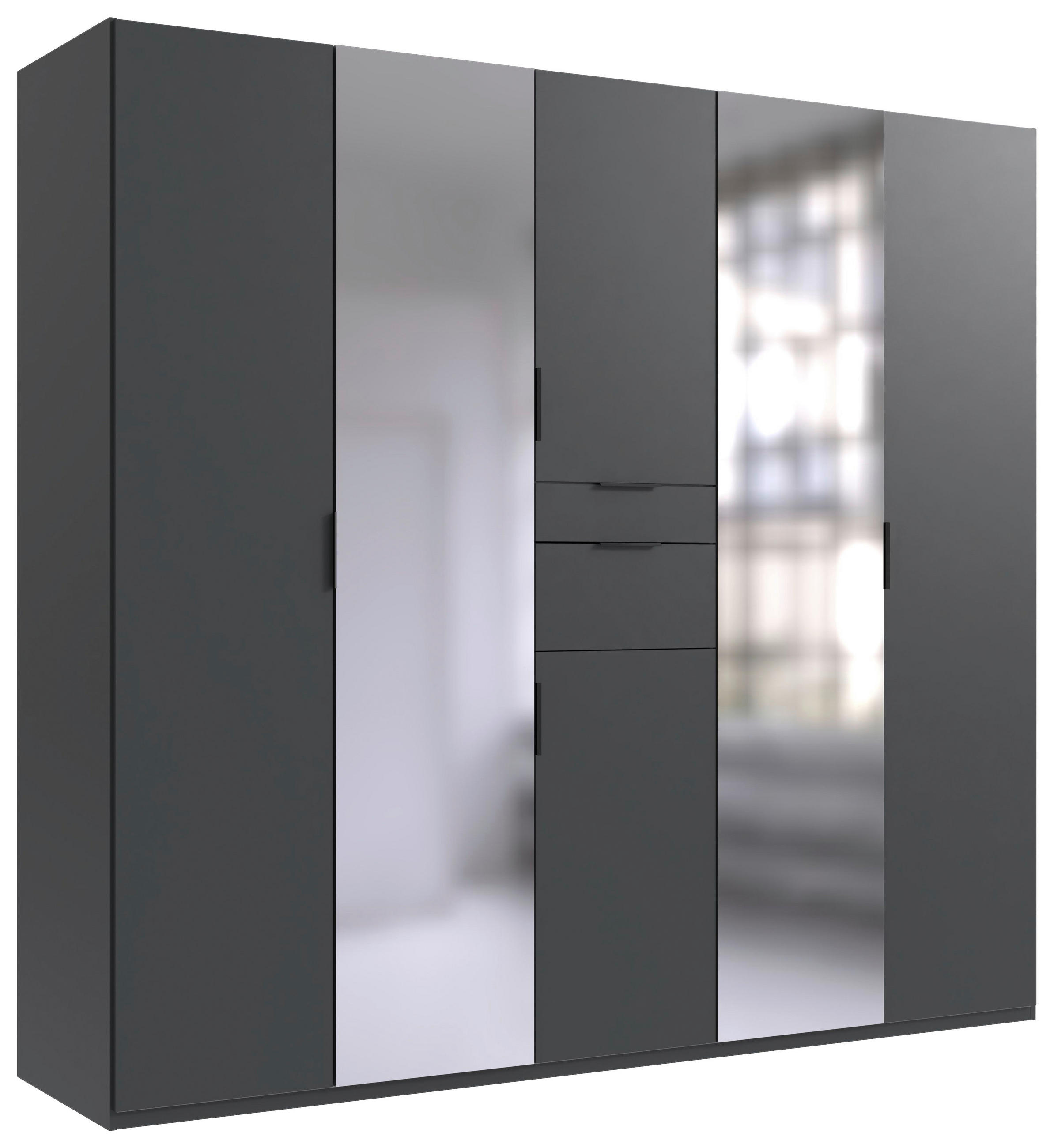 KLEIDERSCHRANK 225/210/58 cm 6-türig Graphitfarben  - Schwarz/Graphitfarben, MODERN, Glas/Holzwerkstoff (225/210/58cm) - Boxxx