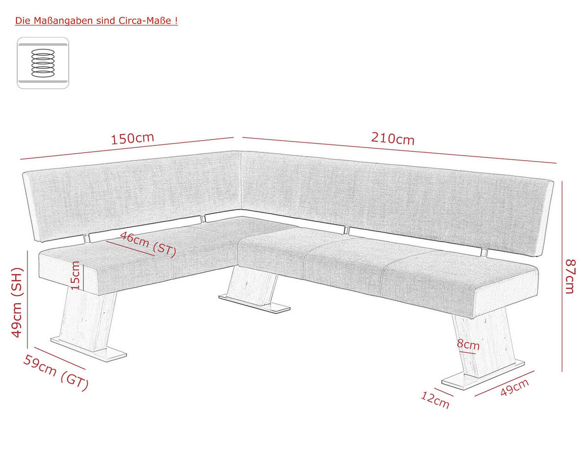 ECKBANK 210/87 cm  in Anthrazit  - Anthrazit/Eiche Artisan, MODERN, Holzwerkstoff/Textil (210/87cm) - MID.YOU
