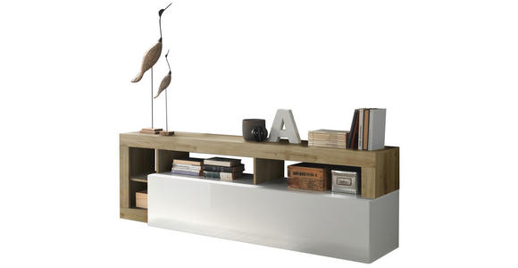 TV-ELEMENT in 184/58/42 cm - Eichefarben/Weiß Hochglanz, MODERN, Holzwerkstoff (184/58/42cm) - Carryhome