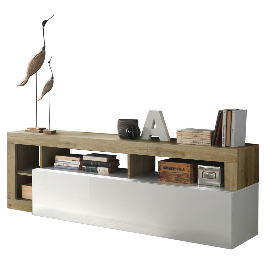Thumbnail - Carryhome Tv-Element, Eiche, Weiß Hochglanz, Holzwerkstoff, 184x58x42 cm, Kleinmöbel