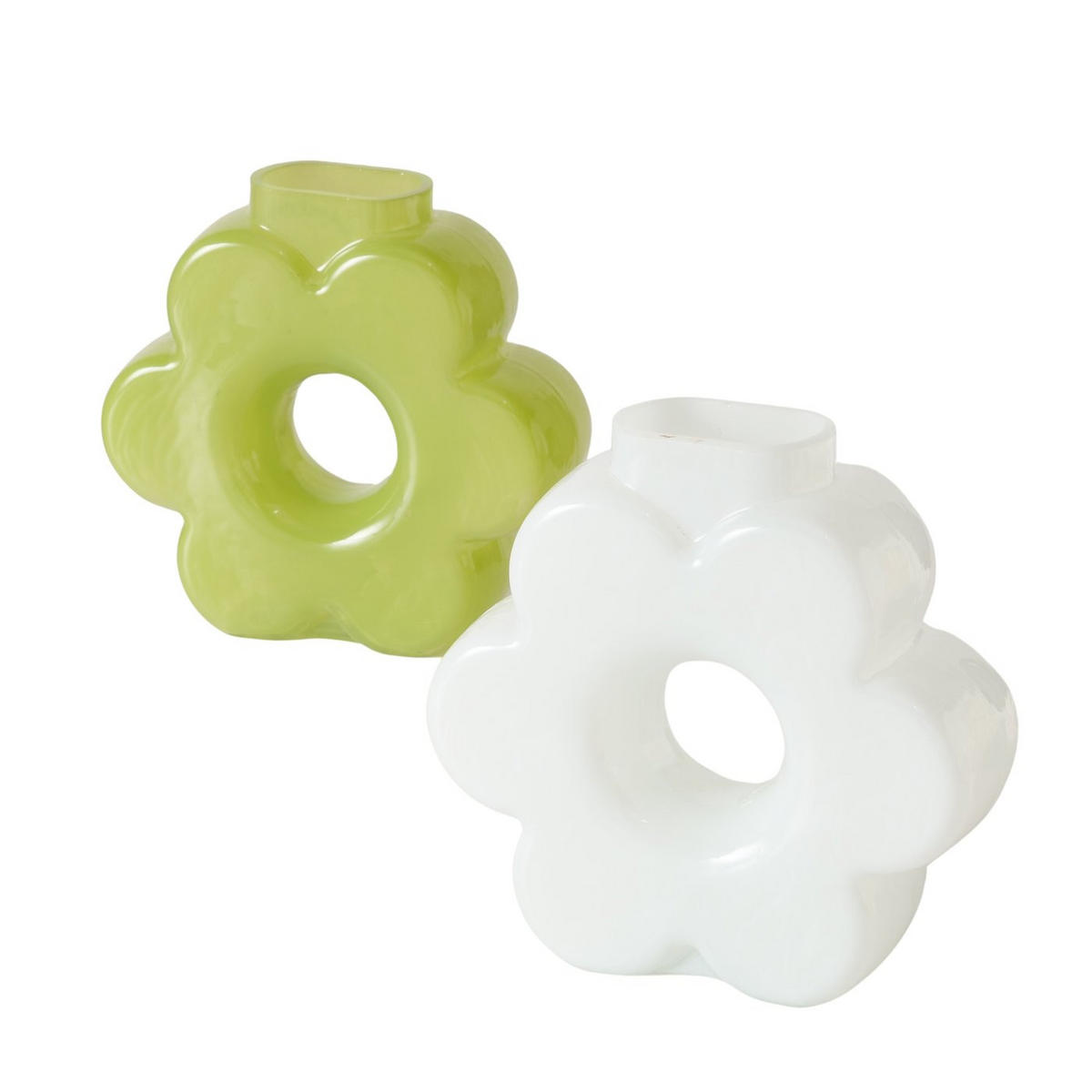 DEKOVASE  - Weiß/Grün, KONVENTIONELL, Glas (20/7/20cm)