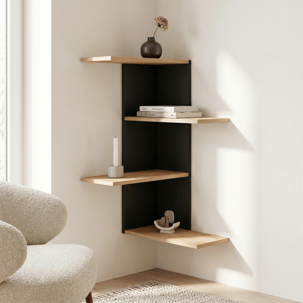 SAROKPOLC 45/77/45 cm fekete, méztölgy színű  - fekete/méztölgy színű, Lifestyle, faalapú anyag (45/77/45cm) - MID.YOU