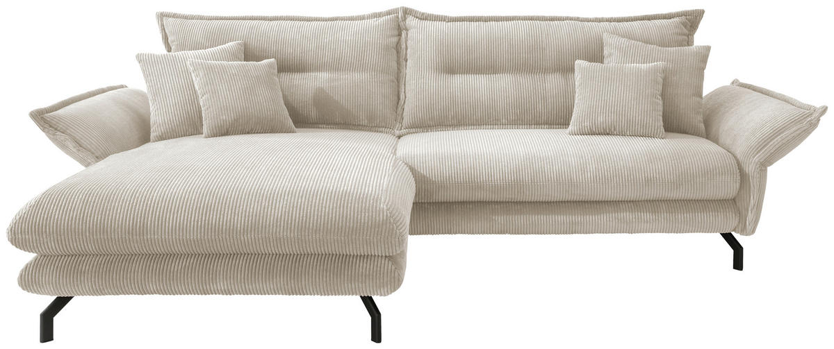 ECKSOFA in Cord Beige  180/255 cm  - Beige/Schwarz, MODERN, Textil/Metall (180/255cm) - Livetastic