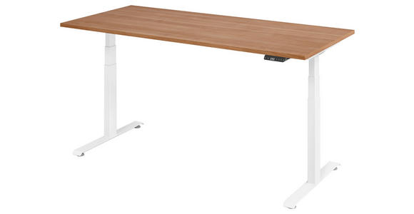 SCHREIBTISCH 180/80/64,5-129,5 cm Weiß, Nussbaumfarben höhenverstellbar  - Nussbaumfarben/Weiß, KONVENTIONELL, Holzwerkstoff/Metall (180/80/64,5-129,5cm) - Venda