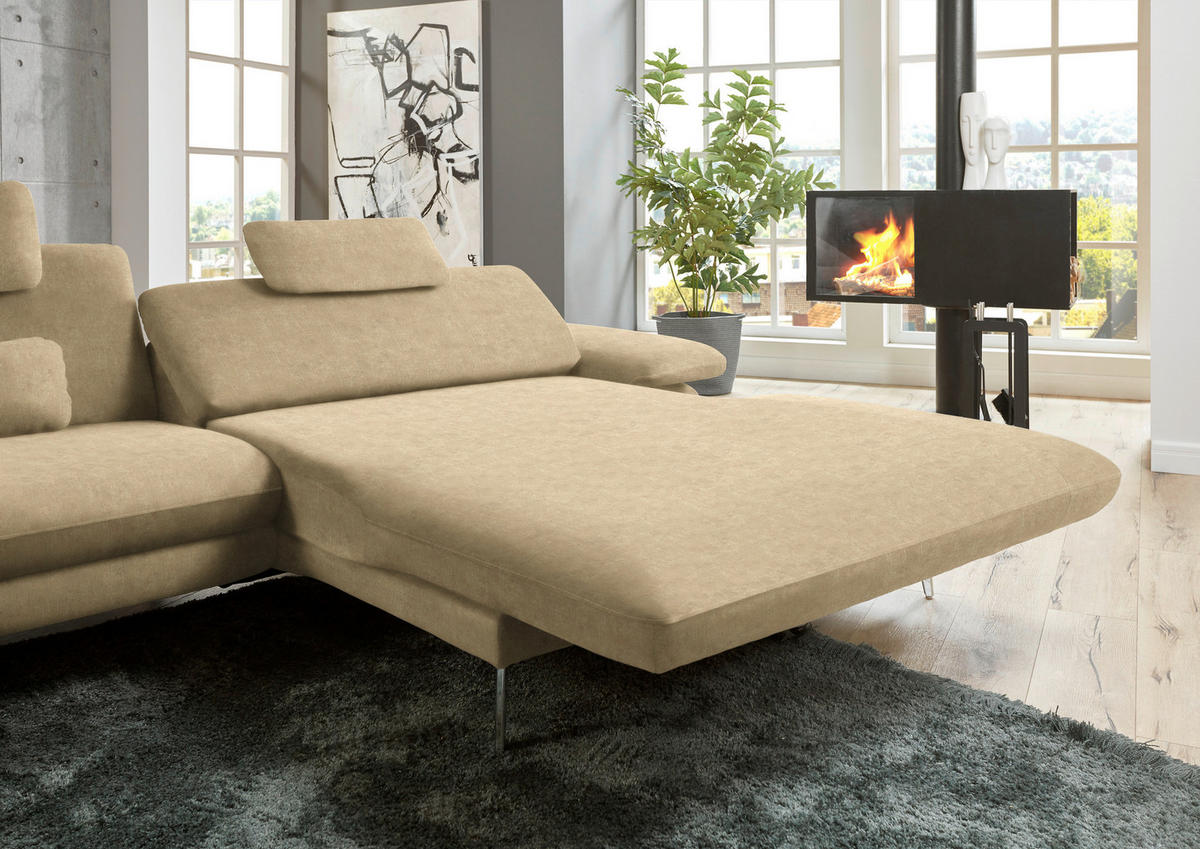 ECKSOFA in Velours Cappuccino  - Schwarz/Cappuccino, Design, Textil/Metall (284/184cm) - Dieter Knoll