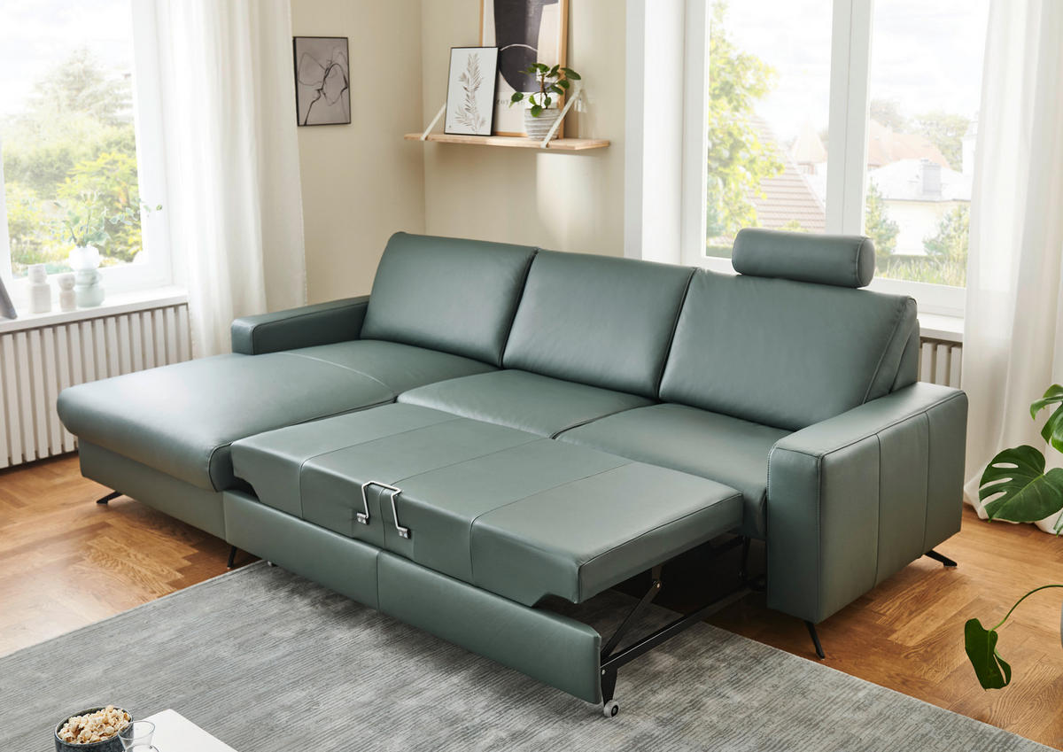 ECKSOFA in Echtleder Opal  - Opal/Schwarz, Design, Leder/Metall (165/267cm) - Beldomo Premium