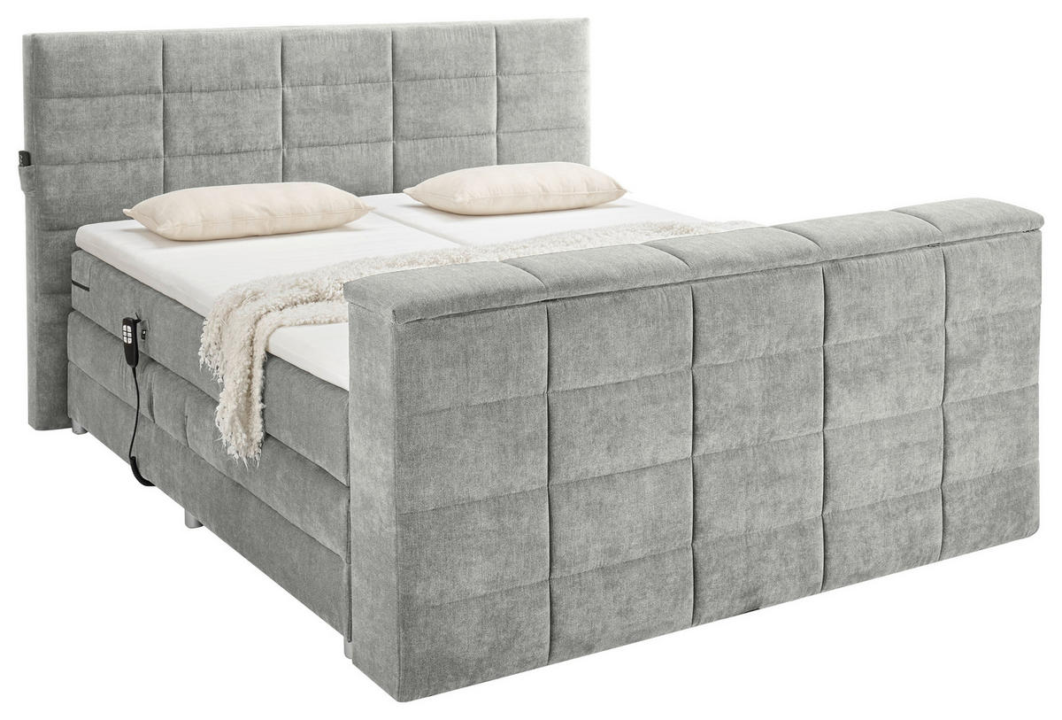 BOXSPRINGBETT 180/200 cm,  in Schlammfarben, Matratze, Topper, motorische Verstellbarkeit, Fernbedienung, unterschiedliche Matratzenhärtegrade je Bettseite, Wendematratze mit unterschiedlichen Härtegraden, H2 + H3 = mittel + fest  - Schlammfarben, KONVENTIONELL, Textil (180/200cm) - Boxxx
