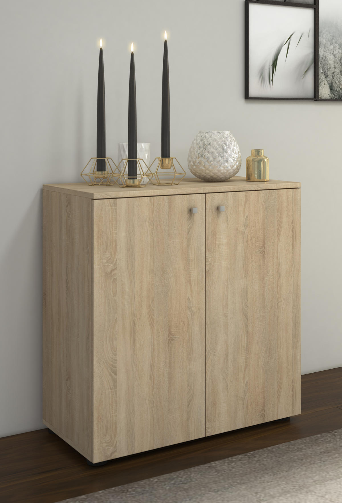 Kommode in Eichenfarbe 70/74/40 cm  in Sonoma Eiche  - Silberfarben/Schwarz, Basics, Holzwerkstoff/Kunststoff (70/74/40cm) - MID.YOU