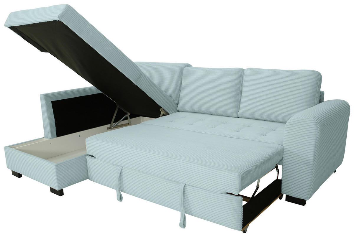 ECKSOFA JOHN Grasgrün Cord Rückenkissen, Bettkasten, Liegefläche im Originalstoff  - Schwarz/Grasgrün, Trend, Kunststoff/Textil (178/239cm) - P & B