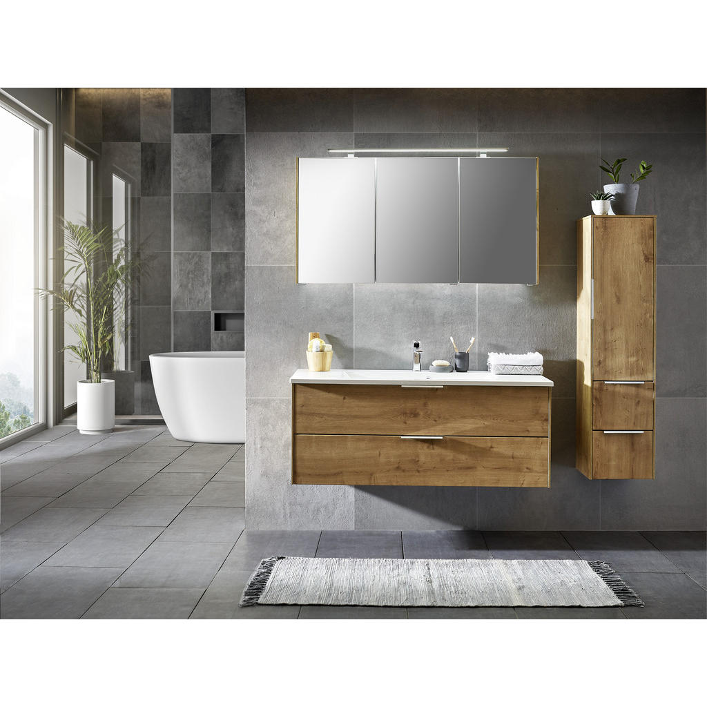 Thumbnail - Novel Spiegelschrank, Eiche, Holzwerkstoff, 3 Fächer, 122x64x17.2 cm, Goldenes M, Made in Germany, Badezimmer, Badezimme...
