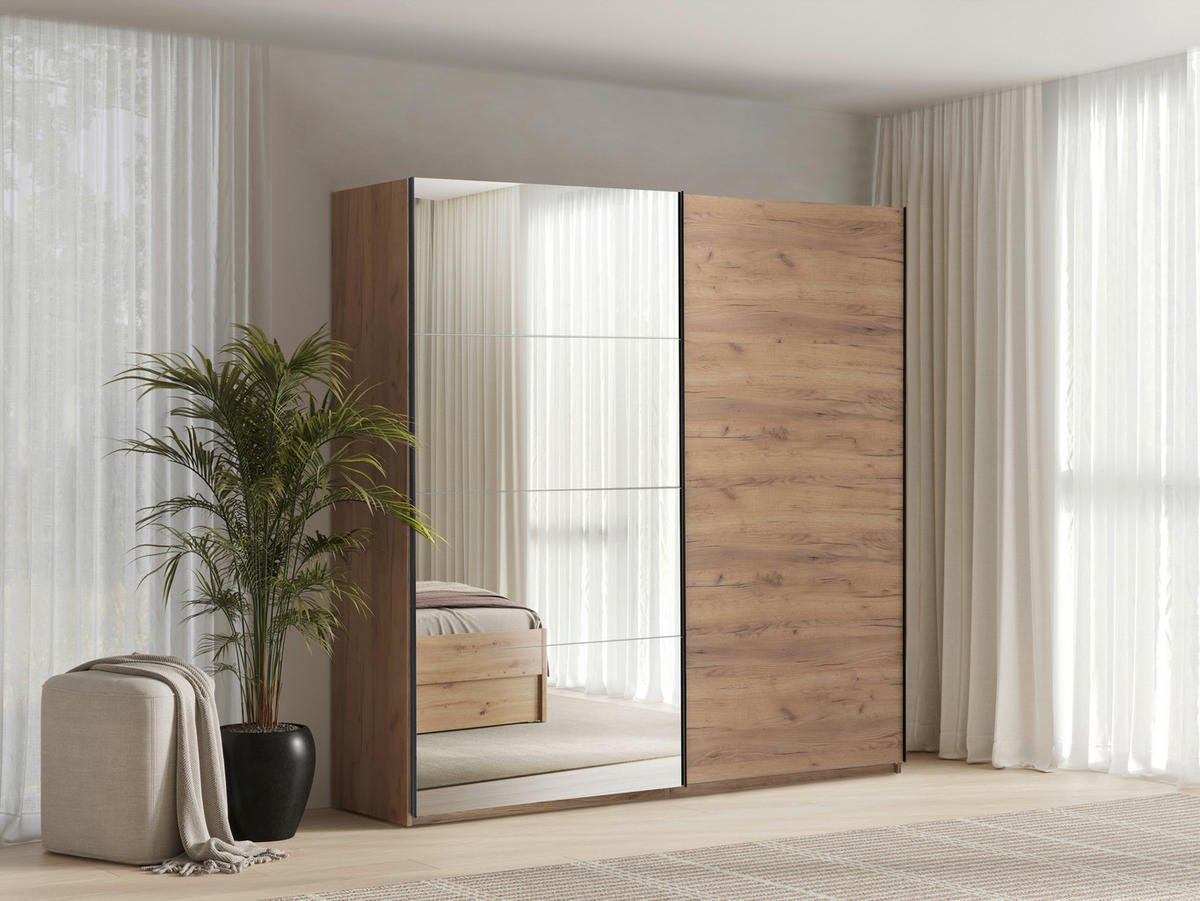 SCHIEBETÜRENSCHRANK 200/210/62 cm 2-türig  - Eichefarben/Schwarz, MODERN, Holzwerkstoff/Metall (200/210/62cm) - MID.YOU