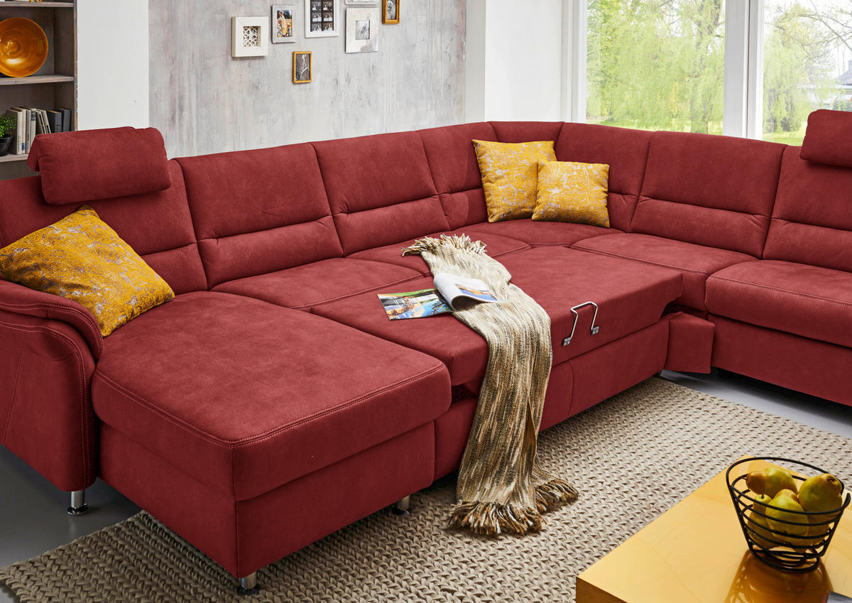 SOFFA i mikrofiber röd  - röd/aluminiumfärg, Klassisk, metall/textil (173/330/262cm) - Beldomo System