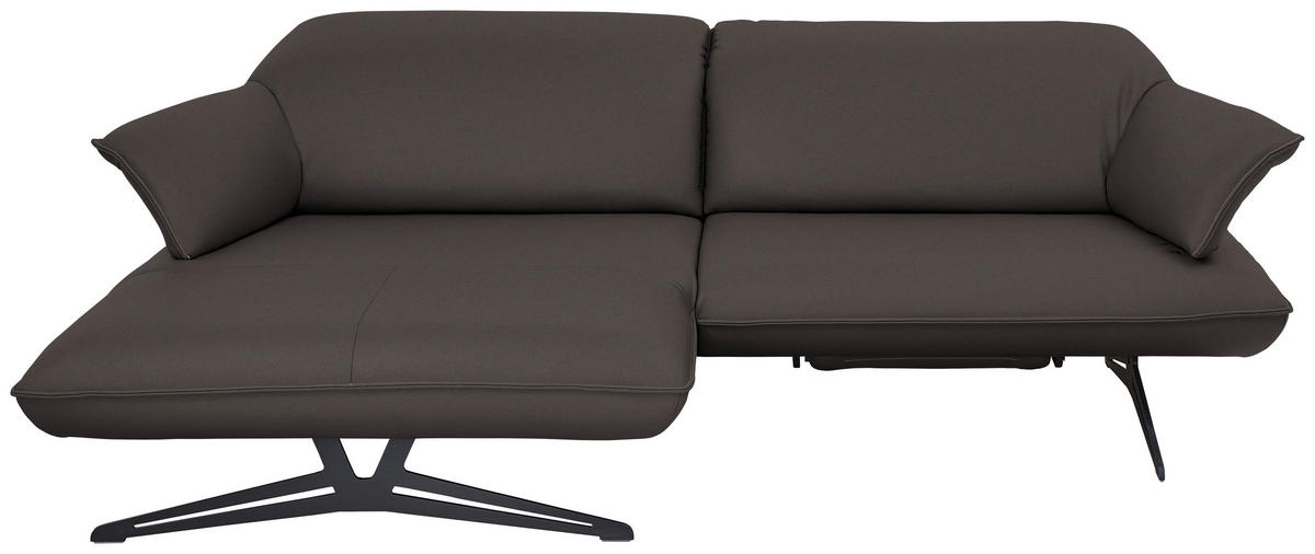 ECKSOFA in Echtleder Dunkelbraun  - Dunkelbraun/Beige, Design, Leder/Metall (169/252cm) - Koinor