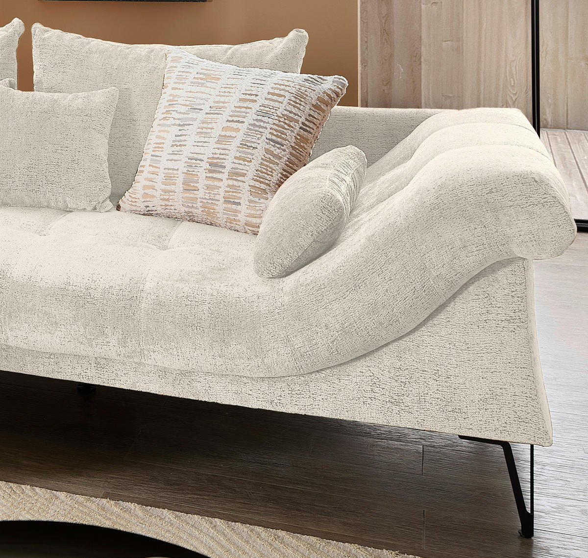 ECKSOFA Chenille Creme  - Creme/Schwarz, Konventionell, Textil/Metall (192/310cm) - Livetastic