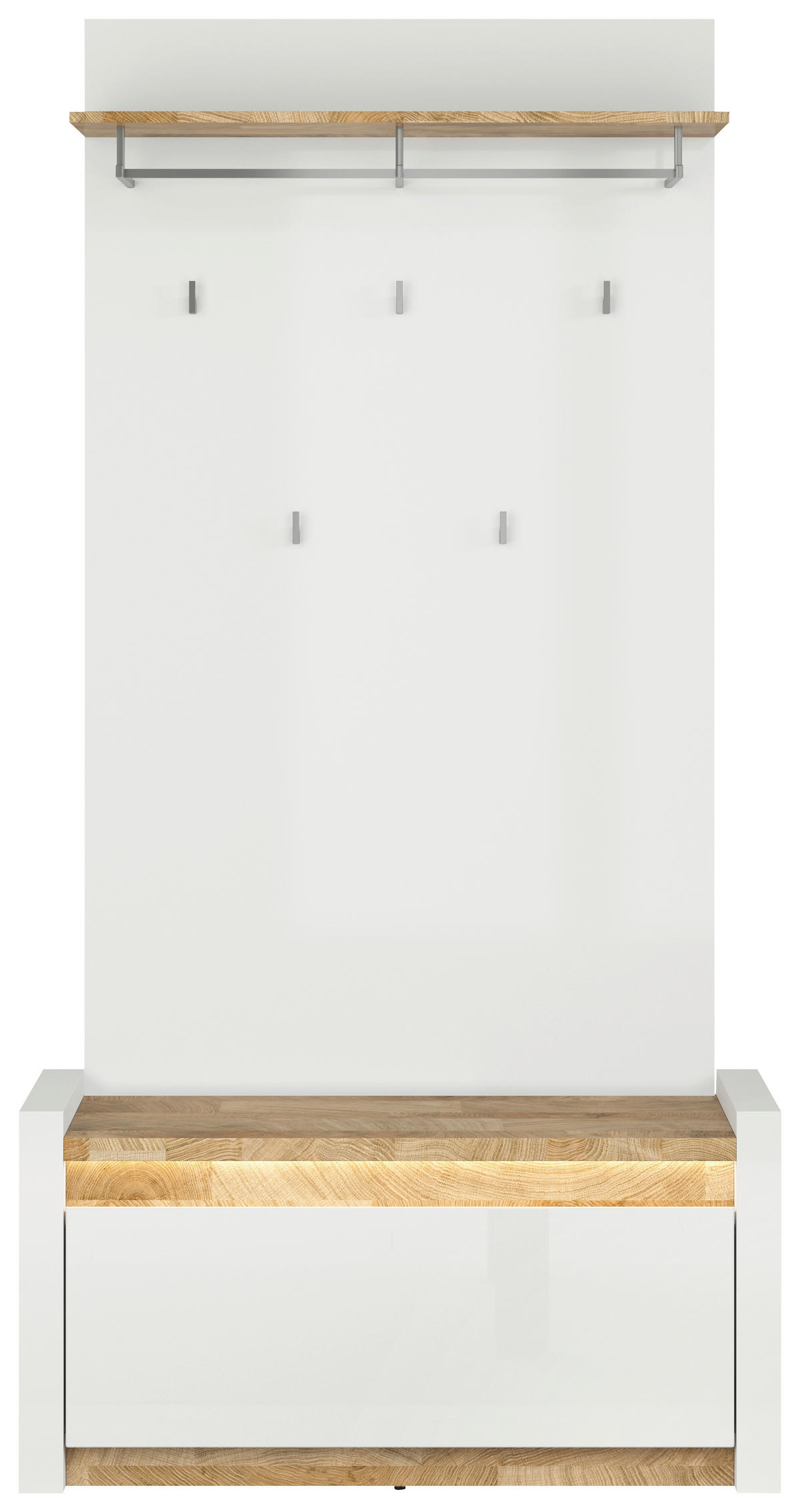 GARDEROBNA KLOP bela, barve hrasta - črna/barve hrasta, Basics, umetna masa/leseni material (84/63/45cm) - Livetastic