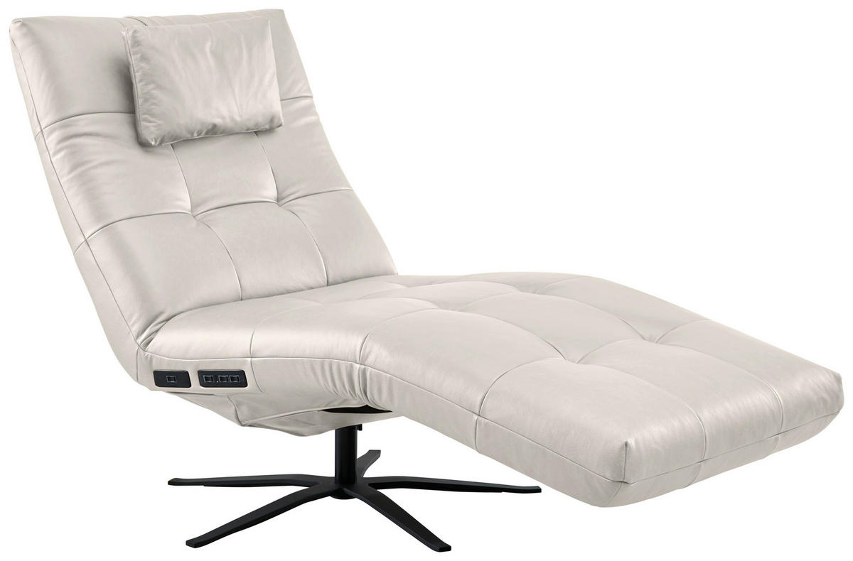 RELAXLIEGE in Echtleder Grau, Hellgrau  - Hellgrau/Schwarz, MODERN, Leder/Metall (82/53-115/156-206cm) - Pure Home Comfort