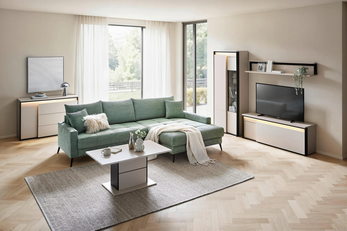 VITRINE  in Schwarz, Beige  - Beige/Schwarz, Design, Glas/Holzwerkstoff (76/195/41cm) - Hom`in