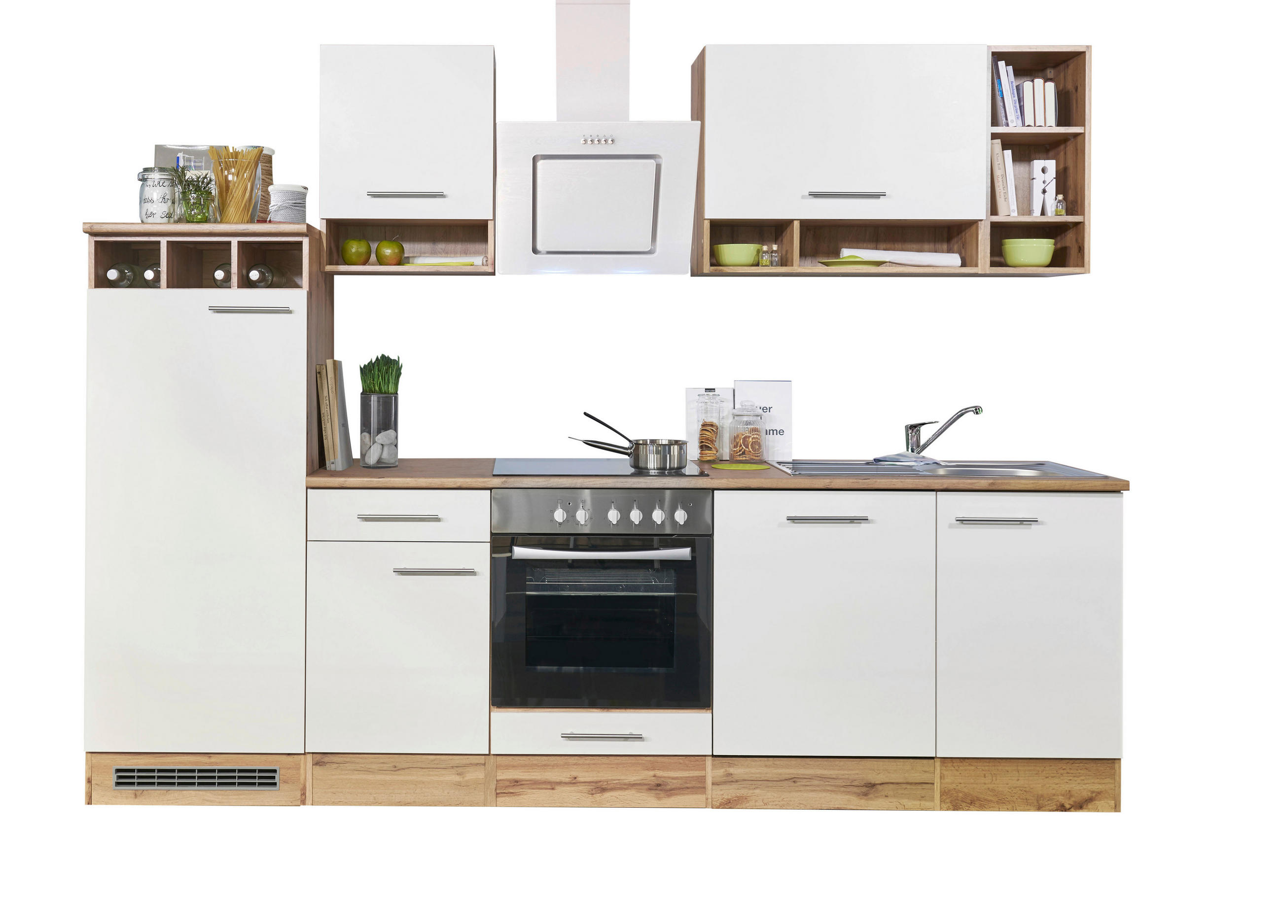 KÜCHENBLOCK 280 cm   in Weiß, Wildeiche  - Wildeiche/Edelstahlfarben, Basics, Holzwerkstoff/Metall (280cm) - Respekta