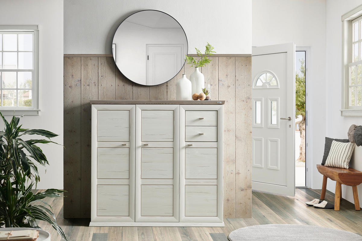 CIPŐSSZEKRÉNY 133,4/123/42,5 cm  - nikkelszínű/fehér, Lifestyle, műanyag/faalapú anyag (133,4/123/42,5cm) - Hom`in