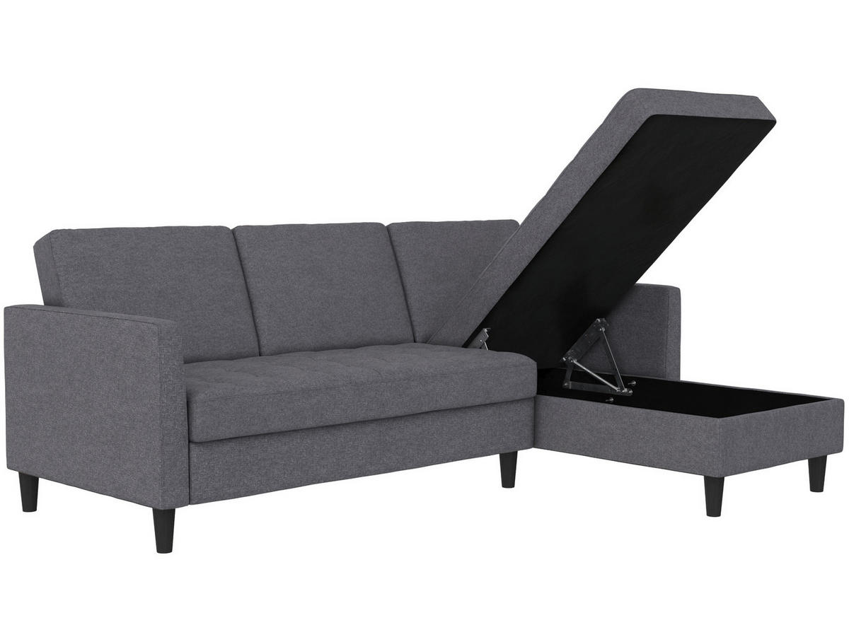 ECKSOFA PALERMO Grau Webstoff, Leinenoptik Schlaffunktion, Stauraum  - Schwarz/Grau, Basics, Kunststoff/Textil (213/154cm) - Livetastic