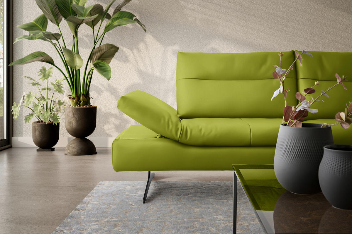 ECKSOFA in Echtleder Limette  - Limette/Schwarz, Modern, Leder/Metall (342/158cm) - Chilliano