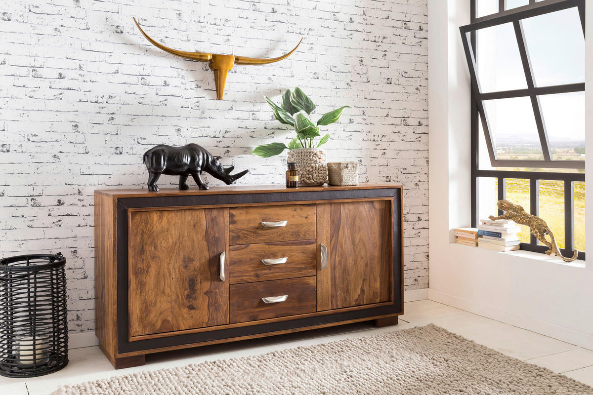 SIDEBOARD  in 160/80/44 cm  - Silberfarben/Sheeshamfarben, Design, Holz/Textil (160/80/44cm) - MID.YOU