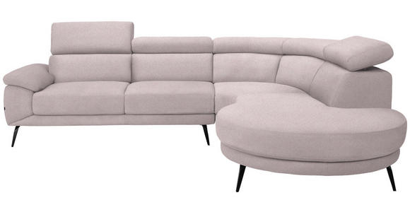 ECKSOFA in Velours Hellrosa  - Hellrosa/Schwarz, Design, Textil/Metall (299/264cm) - Novel