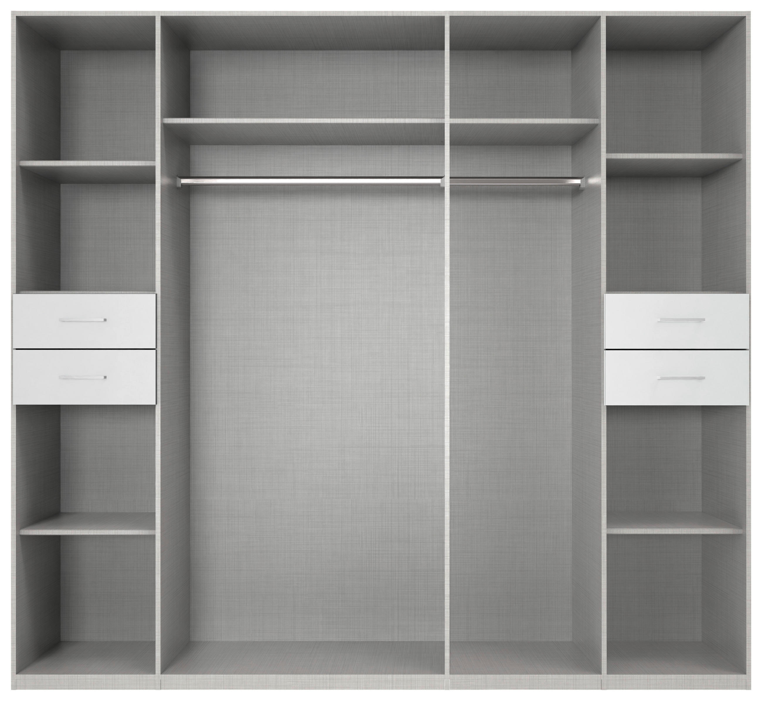 KLEIDERSCHRANK 225/208/58 cm 7-türig Weiß  - Silberfarben/Weiß, KONVENTIONELL, Glas/Holzwerkstoff (225/208/58cm) - Boxxx